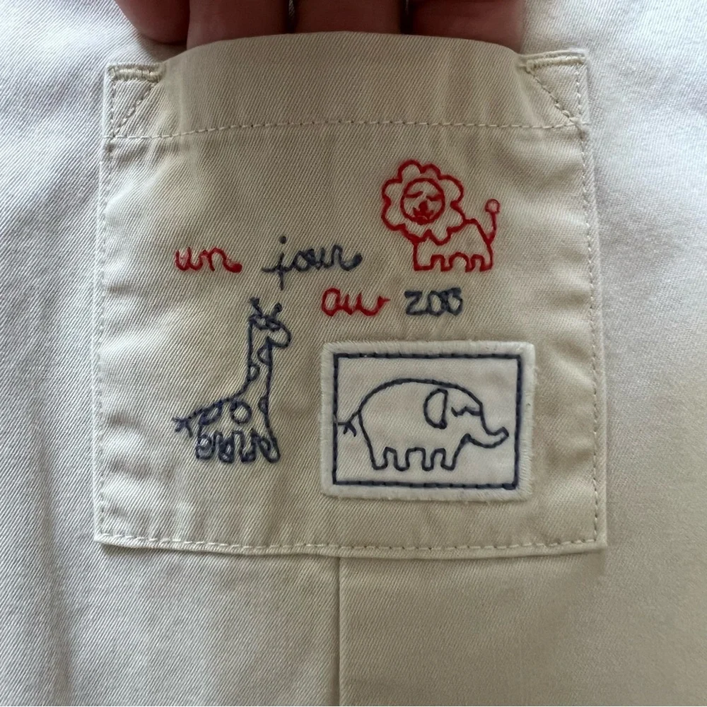 Janie & Jack Zoo Animal Overalls Baby Boys 6-12M Beige Cotton
